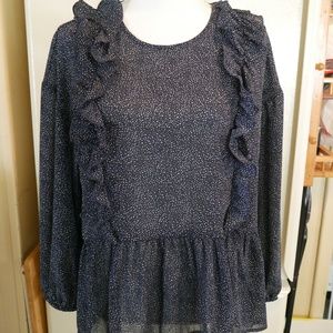 H&M Navy & White Ruffle Top